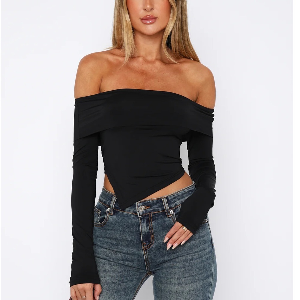 White Fox Boutique Memories Stay Long Sleeve off shoulder black top medium nwt